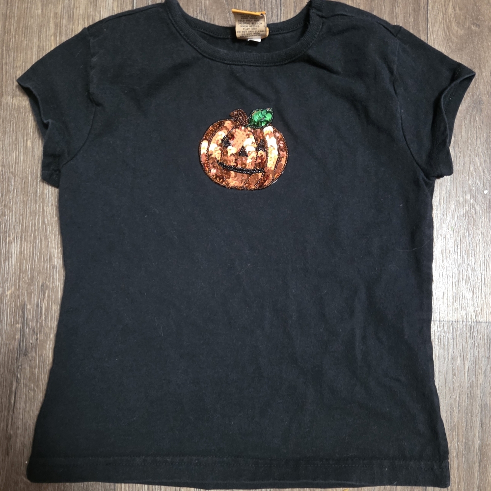 Black Pumpkin Sequin Girl's T-Shirt